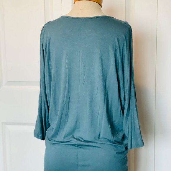 Color Me Pretty Cold Shoulder Tunic- Antique Blue - Picture 4 of 4